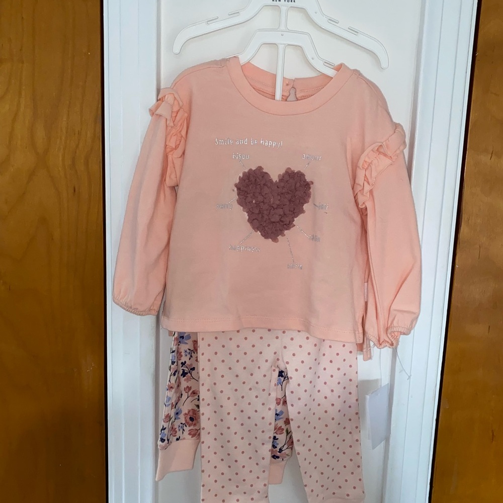 Nicole Miller Peach Pajama Set with Floral Heart